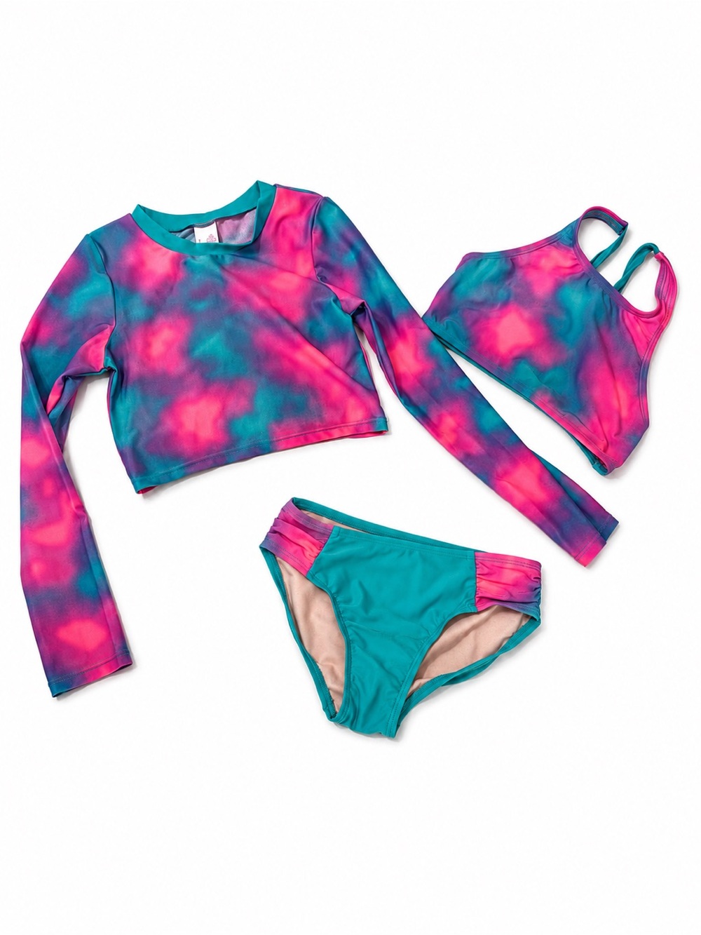 Magic Pink & Teal Tie-Dye 3-Piece Kids Swim Set